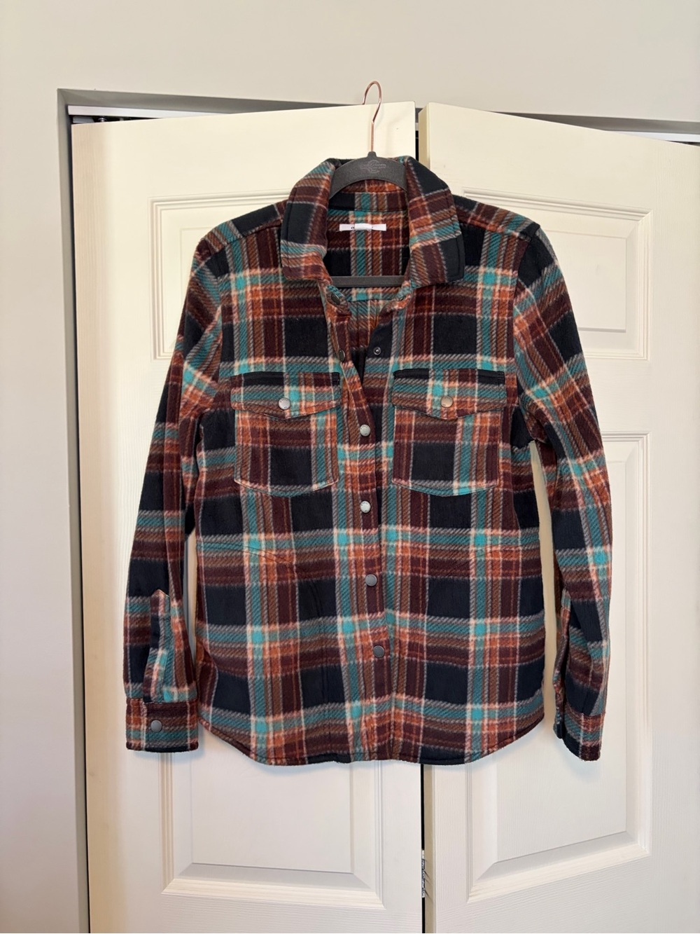 O’Neil fleece Plaid Button-Up Shirt - Teal, Rust & Black